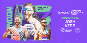 a graphic announcing Josh Kerr with three images of him, two with running glasses on celebrating.